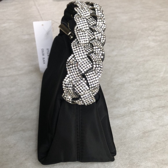 Alessia Black Mini Evening Bag Top Zip With Rhinestone Handle - Picture 3 of 11